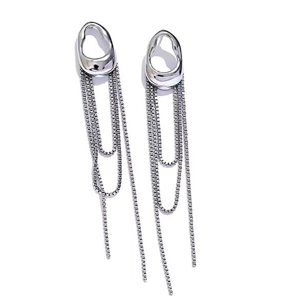 Stainless Steel Silver Geometric Dangle Earrings - Picture 3 of 4